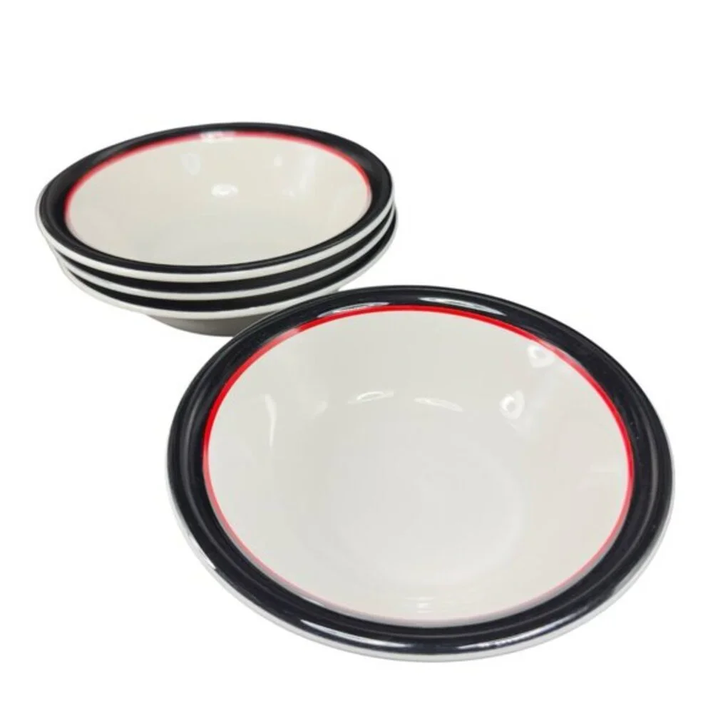 Ranmaru Tuxedo Japan Ceramic Stoneware Black Red White Deep Dish Bowl Set4 Bowls